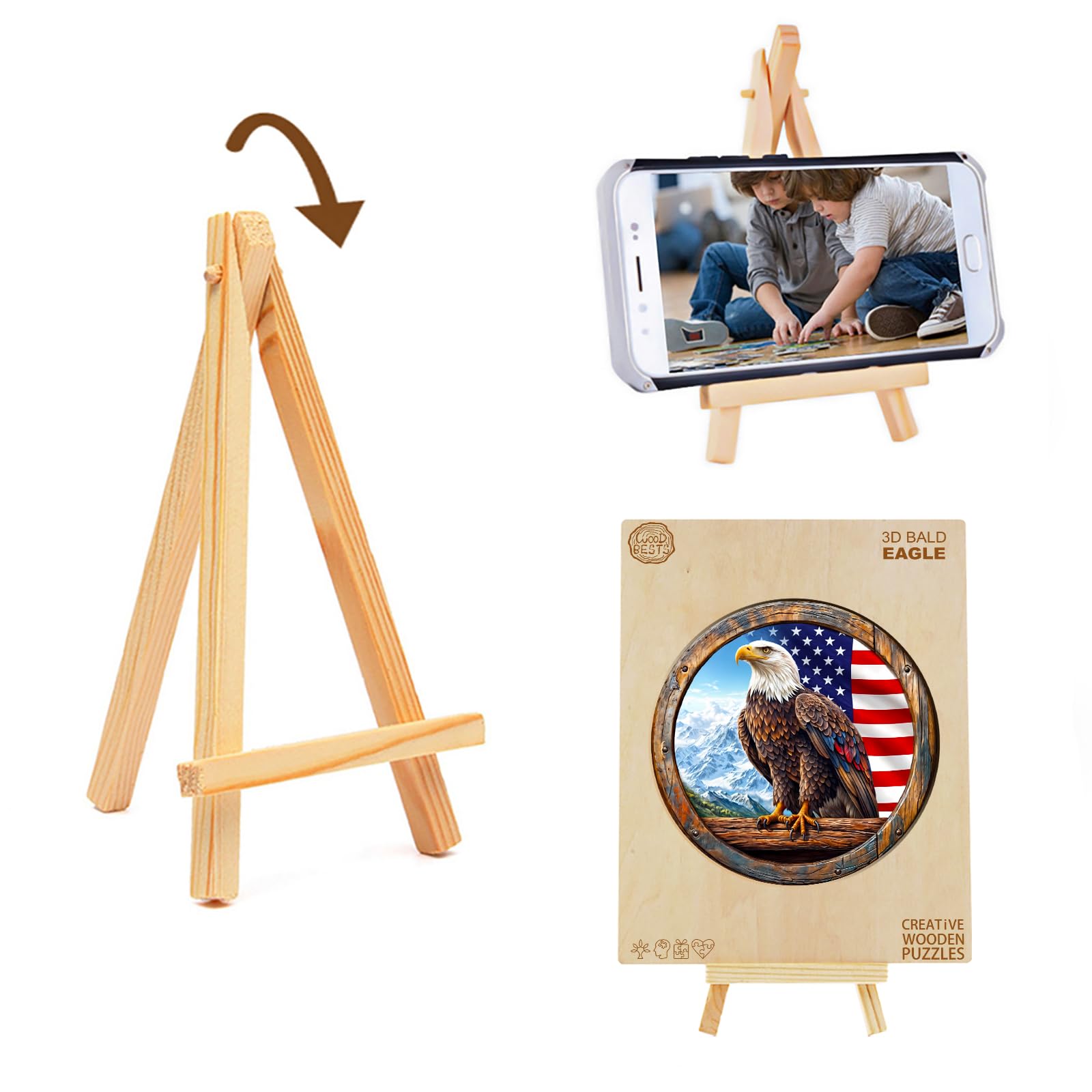 KAAYEE Wooden Puzzles for Adults, 3D Vision Effect Bald Eagle Wooden Jigsaw Puzzle Unique Shape Wood Puzzle Adult, Flat Puzzle Birthday Fathers Family Game (S-8.5 * 8.5in-100pcs) - Image 6