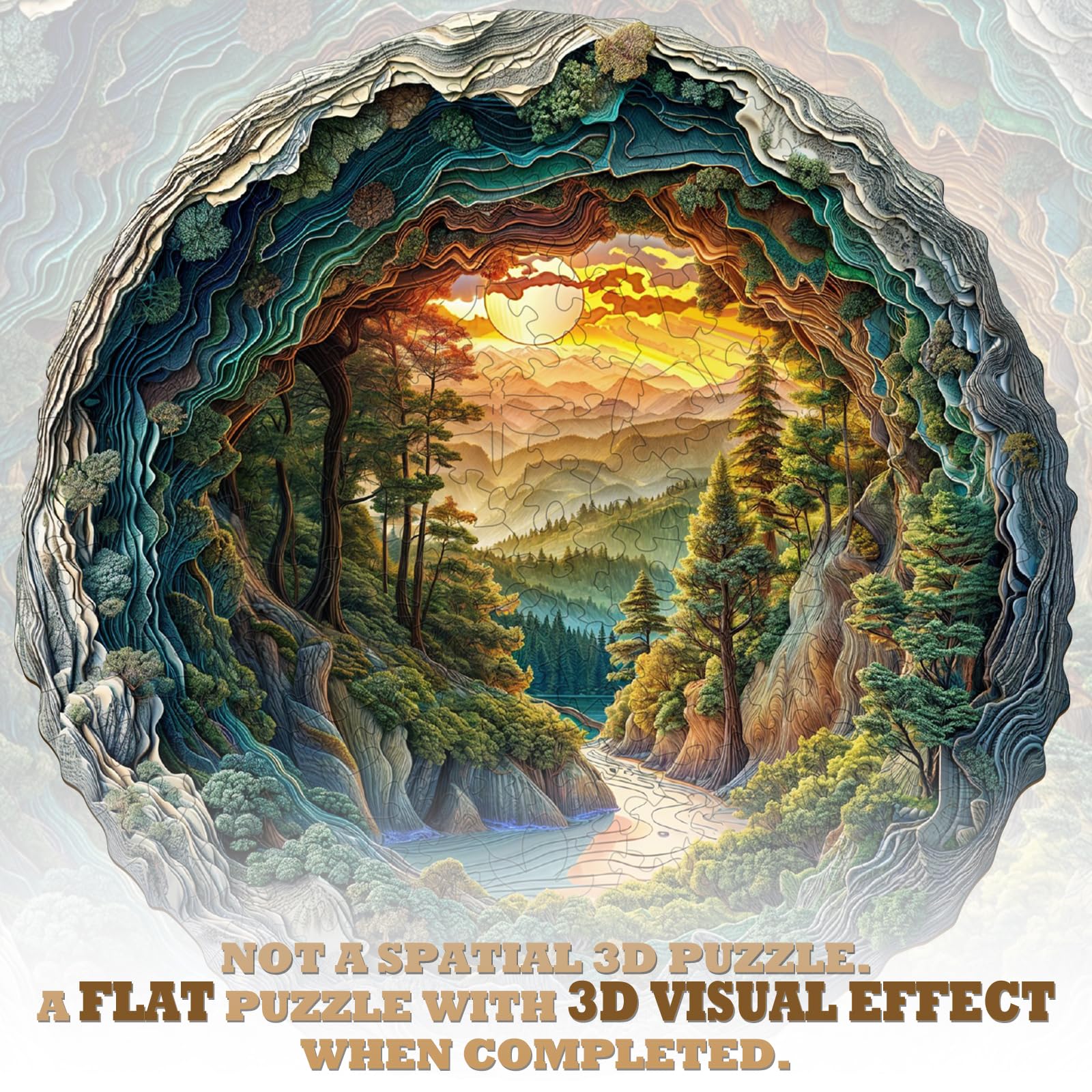 KAAYEE Wooden Puzzles for Adults, 3D Vision Effect Cave Forest Wooden Jigsaw Puzzle Unique Shape Wood Puzzle Adult, Flat Puzzle Birthday Fathers Family Game (S-8.5 * 8.4in-100pcs) - Image 3