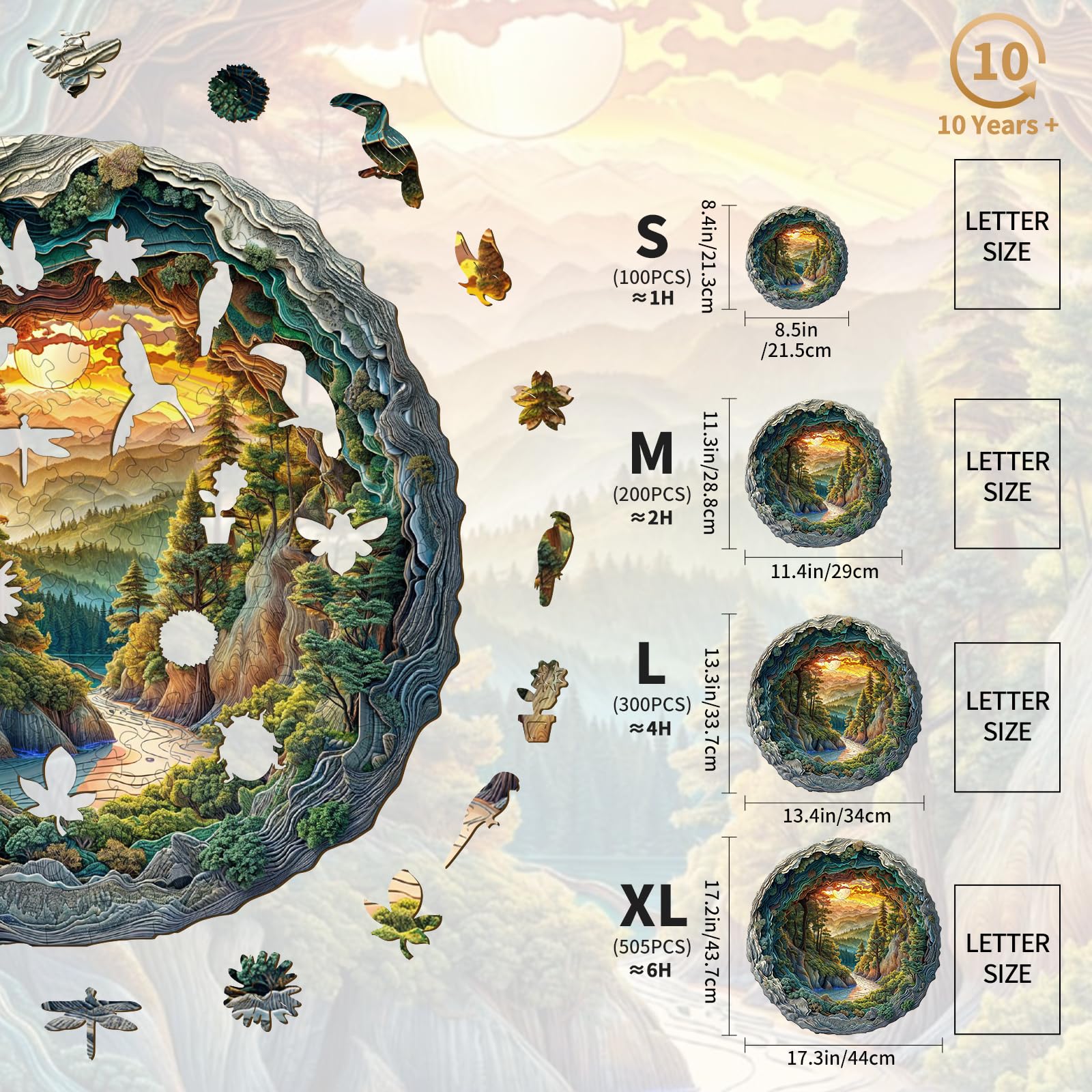 KAAYEE Wooden Puzzles for Adults, 3D Vision Effect Cave Forest Wooden Jigsaw Puzzle Unique Shape Wood Puzzle Adult, Flat Puzzle Birthday Fathers Family Game (S-8.5 * 8.4in-100pcs) - Image 4