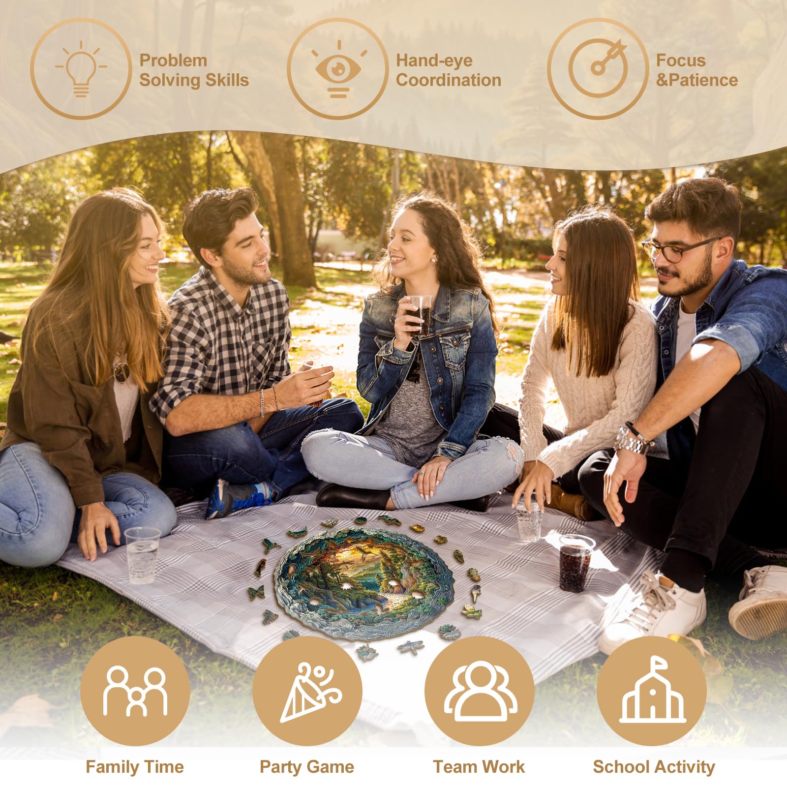 KAAYEE Wooden Puzzles for Adults, 3D Vision Effect Cave Forest Wooden Jigsaw Puzzle Unique Shape Wood Puzzle Adult, Flat Puzzle Birthday Fathers Family Game (S-8.5 * 8.4in-100pcs) - Image 5