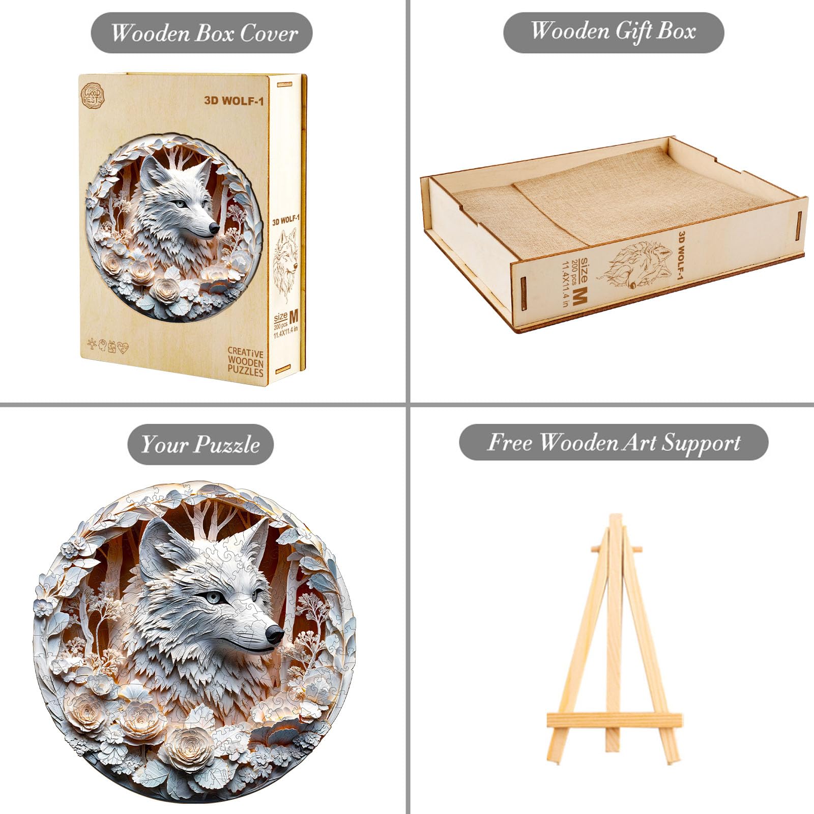 KAAYEE Wooden Puzzles for Adults, 3D Vision Effect Wolf Wooden Jigsaw Puzzles Unique Shape Advanced Wood Puzzle Adult, Fathers Mother‘s Day Birthday Family Game (M 11.4 * 11.4in 200pcs) - Image 5