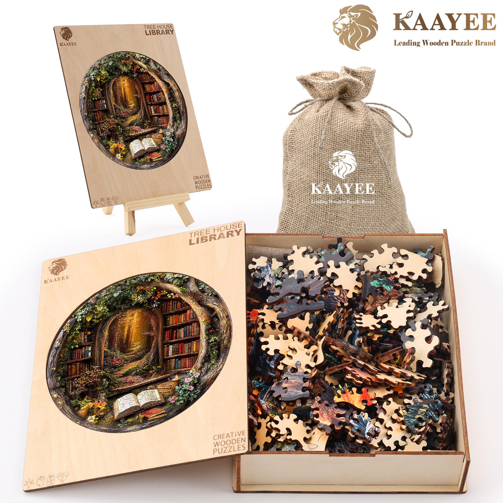KAAYEE Wooden Puzzles for Adults, 3D Visual Effect Tree House Library Wooden Jigsaw Puzzle Unique Shape Wood Puzzle Adult, 3D Effect Flat Puzzle Birthday Family Games (S-8.5 * 8.5 in-100pcs) - Image 6