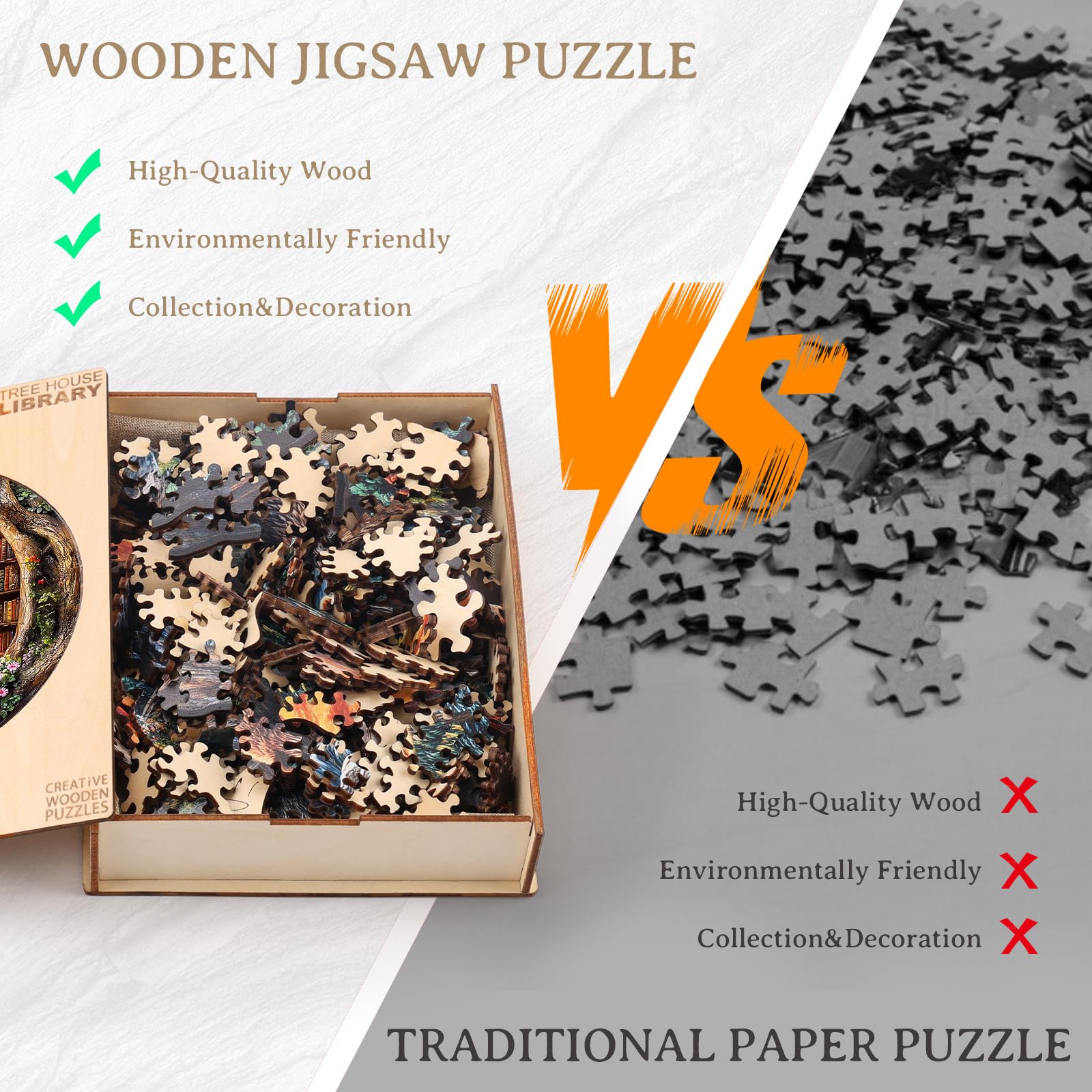 KAAYEE Wooden Puzzles for Adults, 3D Visual Effect Tree House Library Wooden Jigsaw Puzzle Unique Shape Wood Puzzle Adult, 3D Effect Flat Puzzle Birthday Family Games (S-8.5 * 8.5 in-100pcs) - Image 8