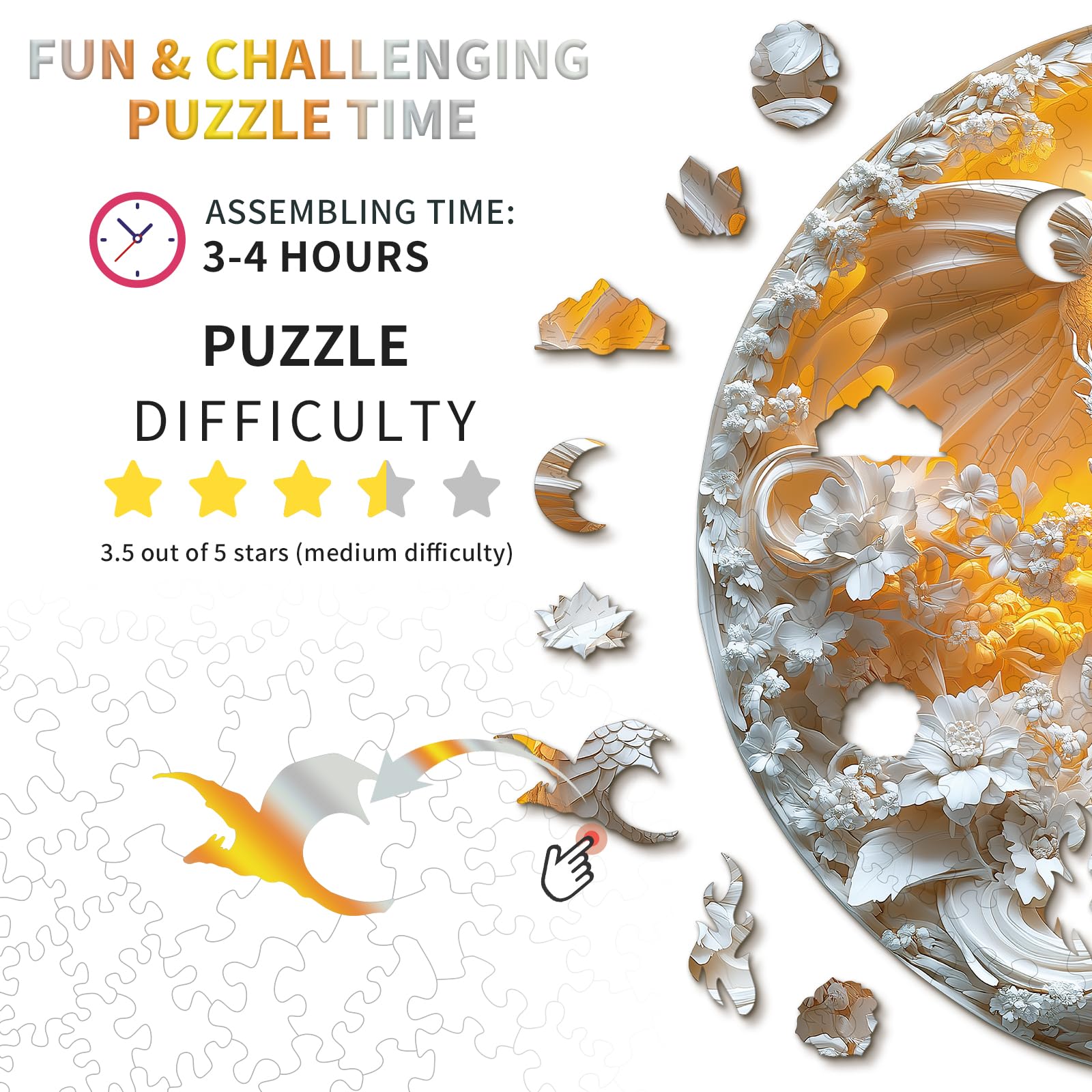 KAAYEE Wooden Puzzles for Adults, 3D Visual Fierce Dragon Wooden Jigsaw Puzzle Unique Shape Wood Puzzle Adult, 3D Effect Flat Puzzle Birthday Family Games (S-8.4 * 8.4 in-99pcs) - Image 4