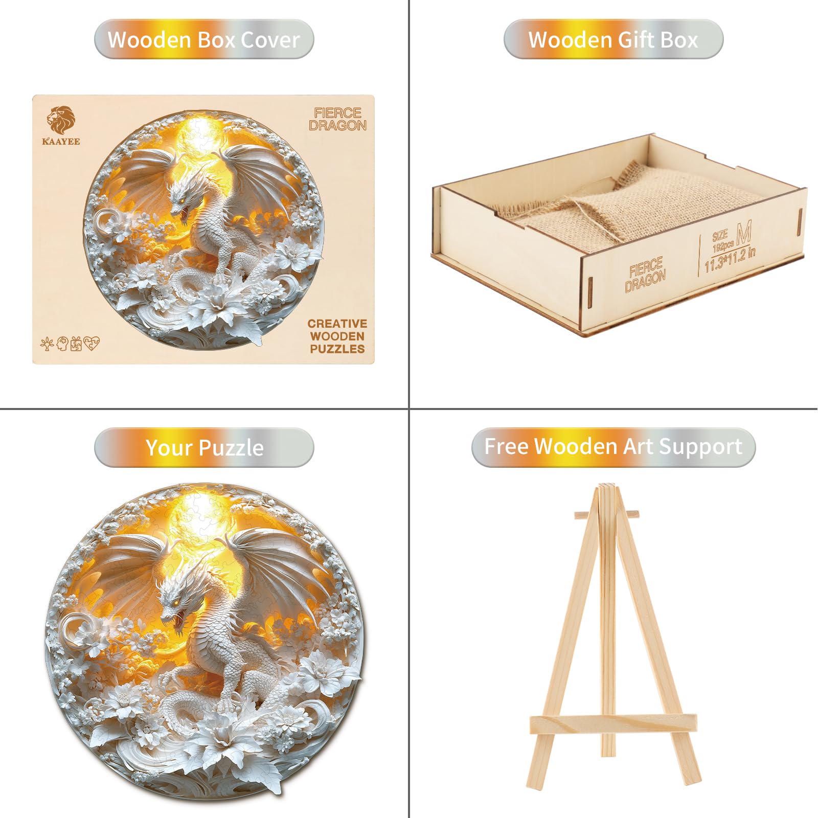 KAAYEE Wooden Puzzles for Adults, 3D Visual Fierce Dragon Wooden Jigsaw Puzzle Unique Shape Wood Puzzle Adult, 3D Effect Flat Puzzle Birthday Family Games (S-8.4 * 8.4 in-99pcs) - Image 5