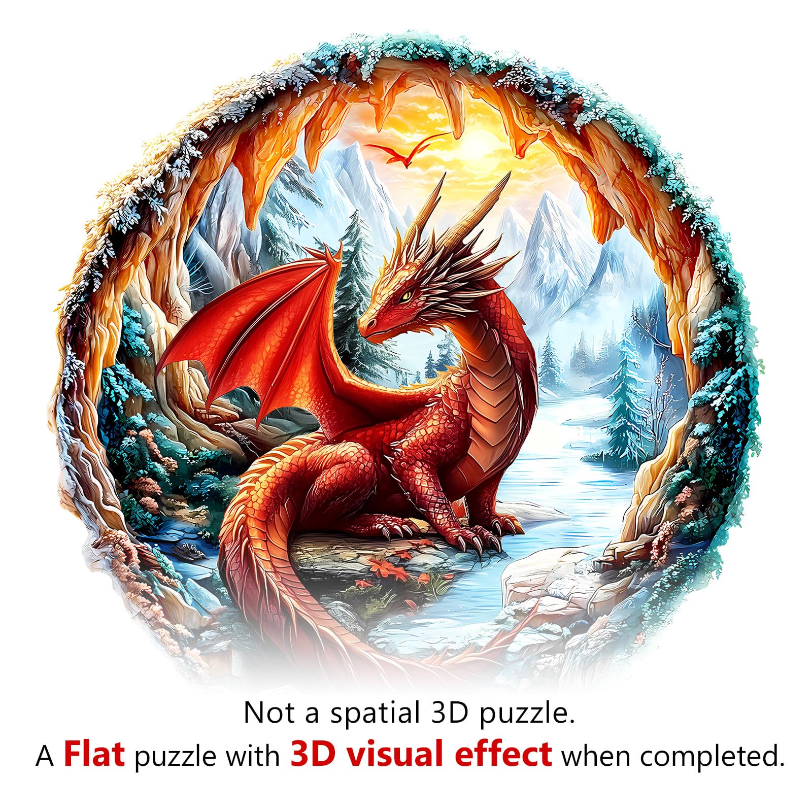KAAYEE Wooden Puzzles for Adults, Cave Dragon Wooden Jigsaw Puzzle Unique Shape Wood Puzzle Adult, 3D Effect Flat Puzzle Birthday Christmas Family Games (M-11.4 * 11.4 in-195pcs-Over 16 Years Old) - Image 3