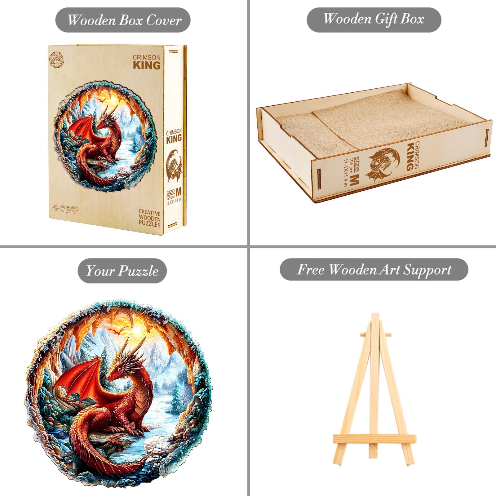 KAAYEE Wooden Puzzles for Adults, Cave Dragon Wooden Jigsaw Puzzle Unique Shape Wood Puzzle Adult, 3D Effect Flat Puzzle Birthday Christmas Family Games (M-11.4 * 11.4 in-195pcs-Over 16 Years Old) - Image 4