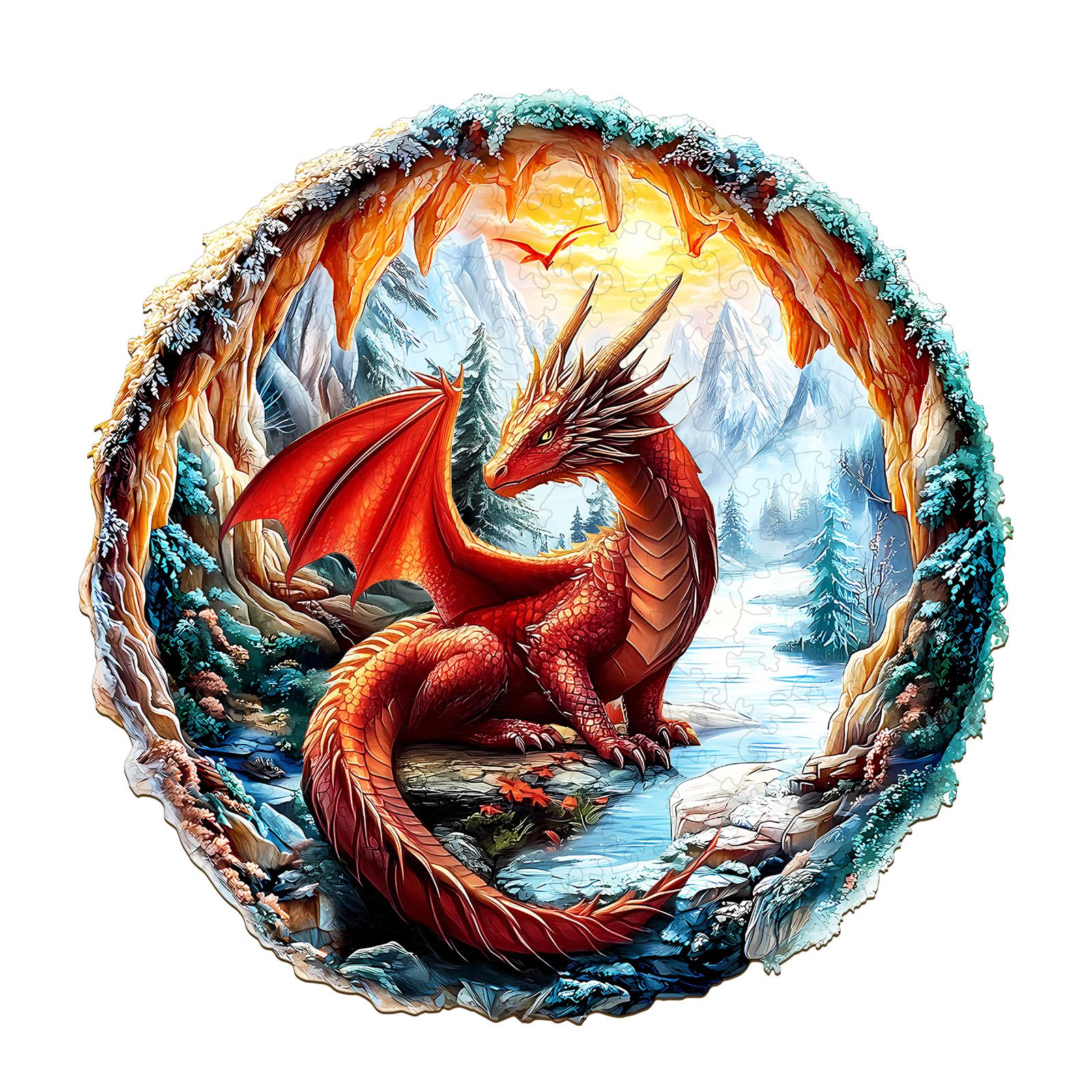 KAAYEE Wooden Puzzles for Adults, Cave Dragon Wooden Jigsaw Puzzle Unique Shape Wood Puzzle Adult, 3D Effect Flat Puzzle Birthday Christmas Family Games (M-11.4 * 11.4 in-195pcs-Over 16 Years Old) - Image 7