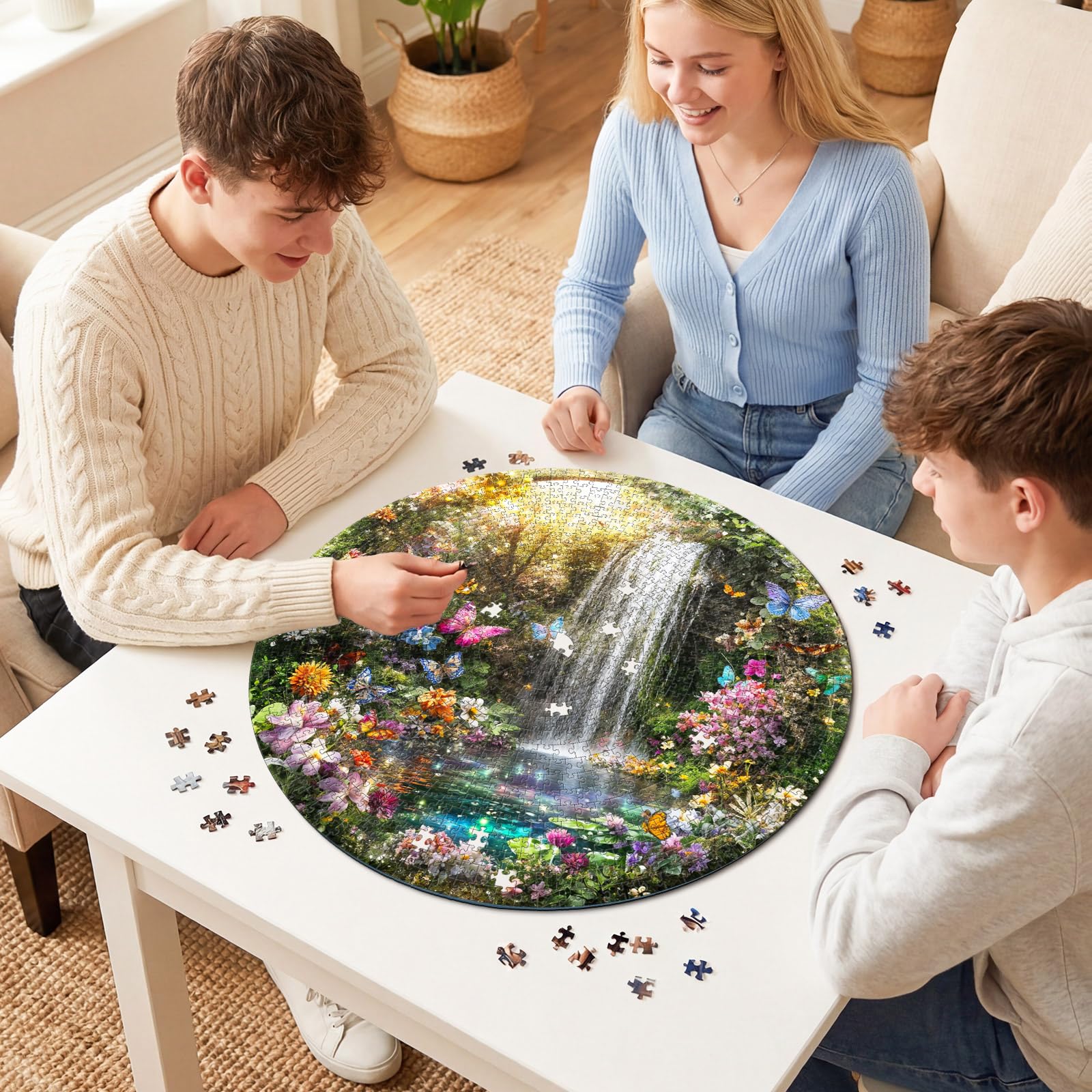 Puzzles for Adults 1000 Pieces, Butterfly & Waterfall Circular Jigsaw Puzzles 1000 Piece, 26.6in Round Impossible Hard Difficult Challenging Puzzle for Adults Birthday Home Decor - Image 3
