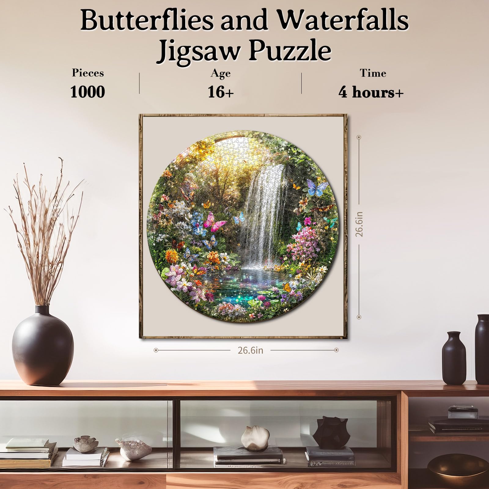 Puzzles for Adults 1000 Pieces, Butterfly & Waterfall Circular Jigsaw Puzzles 1000 Piece, 26.6in Round Impossible Hard Difficult Challenging Puzzle for Adults Birthday Home Decor - Image 5