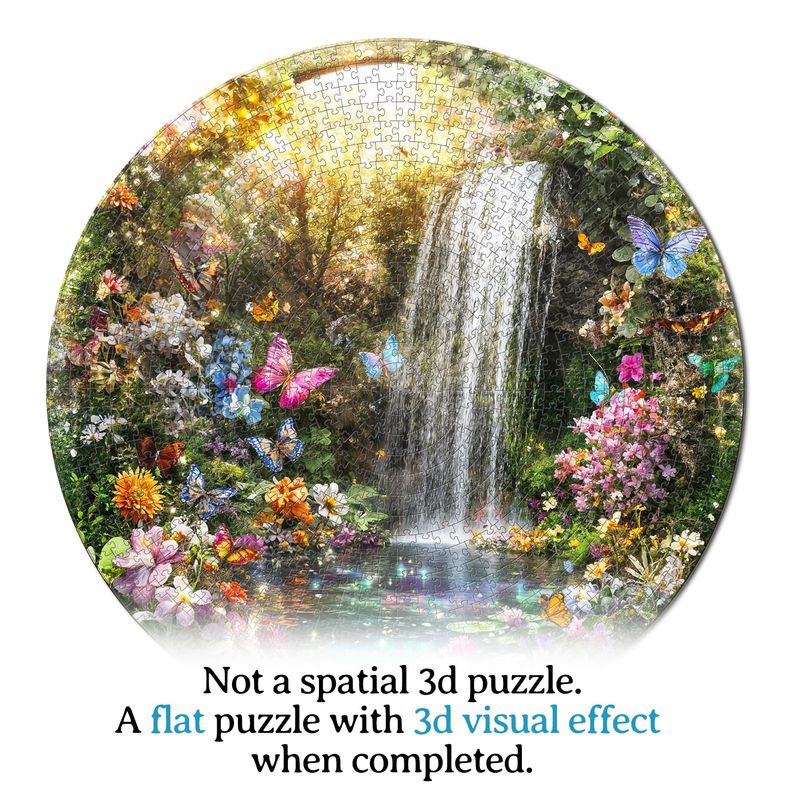 Puzzles for Adults 1000 Pieces, Butterfly & Waterfall Circular Jigsaw Puzzles 1000 Piece, 26.6in Round Impossible Hard Difficult Challenging Puzzle for Adults Birthday Home Decor - Image 6