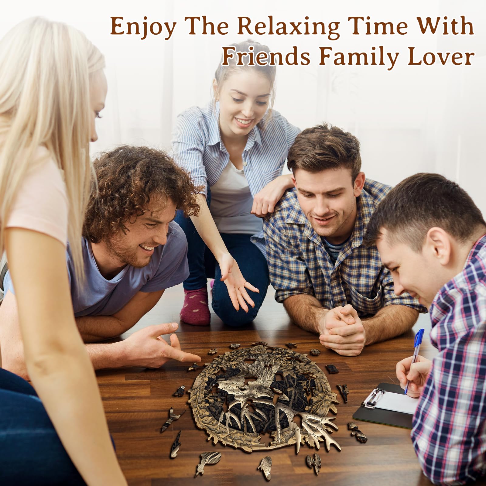 Wooden Puzzles for Adults, 3D Vision Effect Deer Wooden Jigsaw Puzzles Unique Shape Advanced Wood Puzzle Adult, Fathers Flat Puzzle Birthday Gift Family Game (8.5 * 8.3in 100pcs) - Image 3