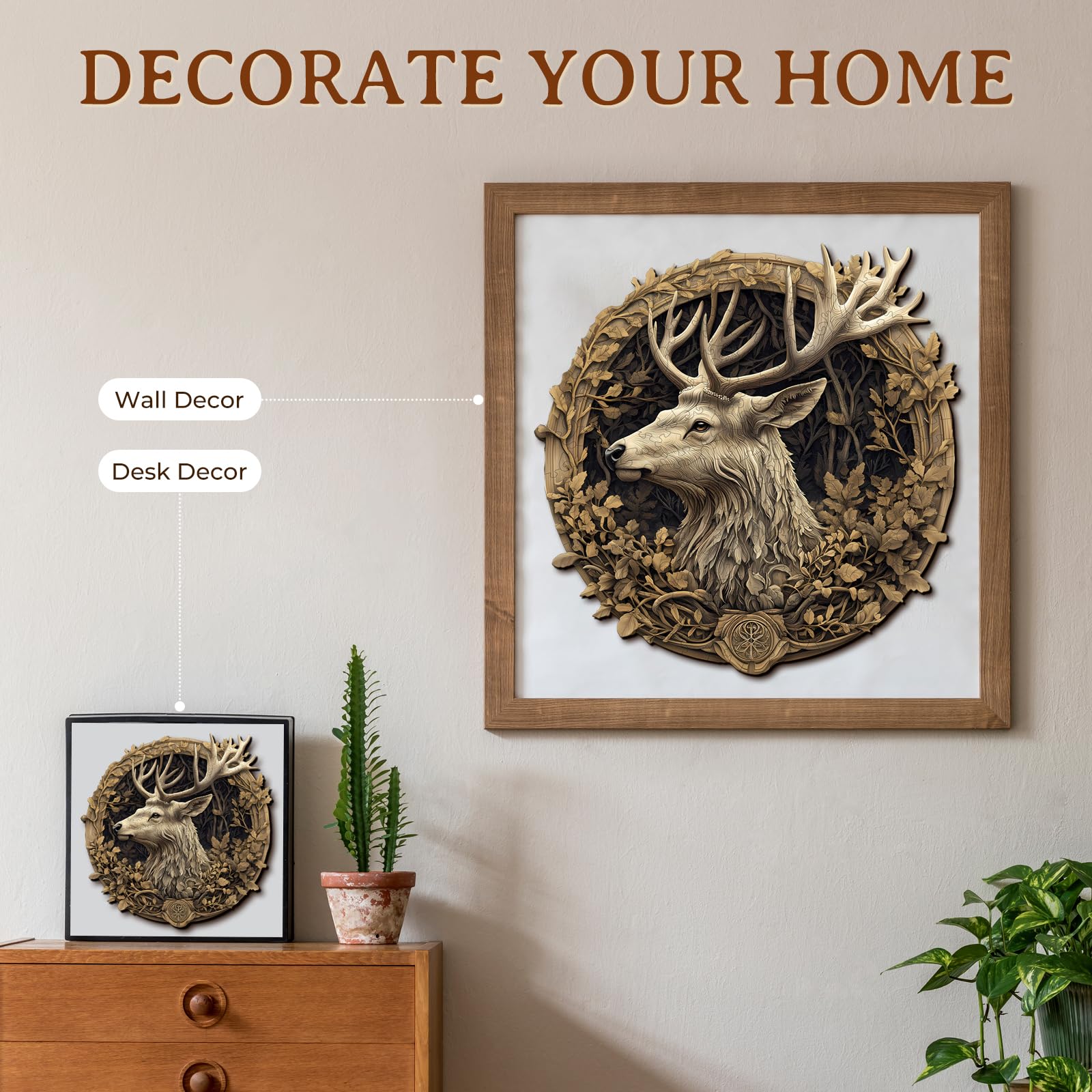 Wooden Puzzles for Adults, 3D Vision Effect Deer Wooden Jigsaw Puzzles Unique Shape Advanced Wood Puzzle Adult, Fathers Flat Puzzle Birthday Gift Family Game (8.5 * 8.3in 100pcs) - Image 4