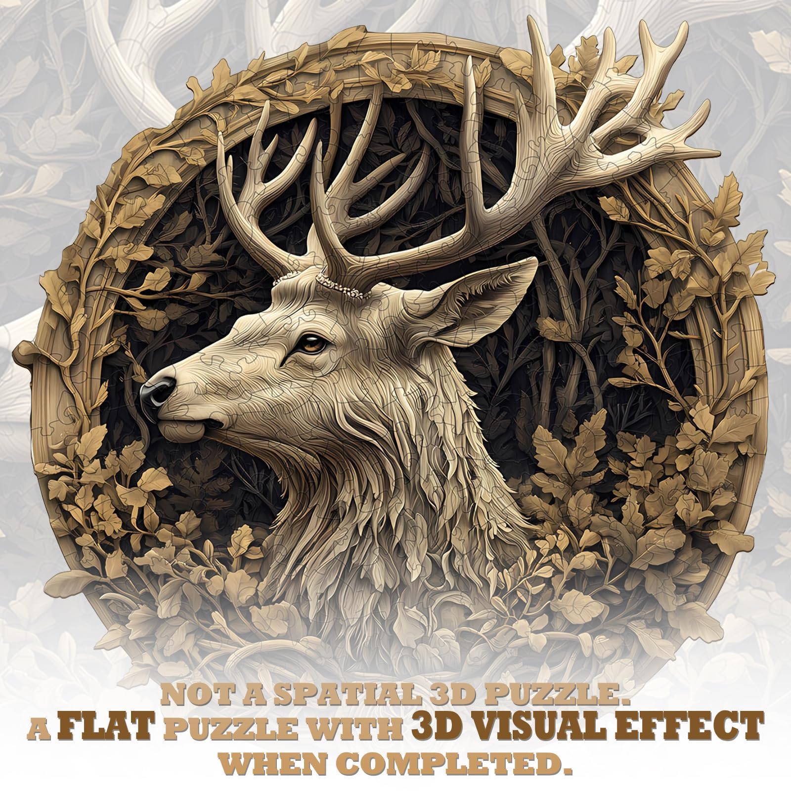 Wooden Puzzles for Adults, 3D Vision Effect Deer Wooden Jigsaw Puzzles Unique Shape Advanced Wood Puzzle Adult, Fathers Flat Puzzle Birthday Gift Family Game (8.5 * 8.3in 100pcs) - Image 6