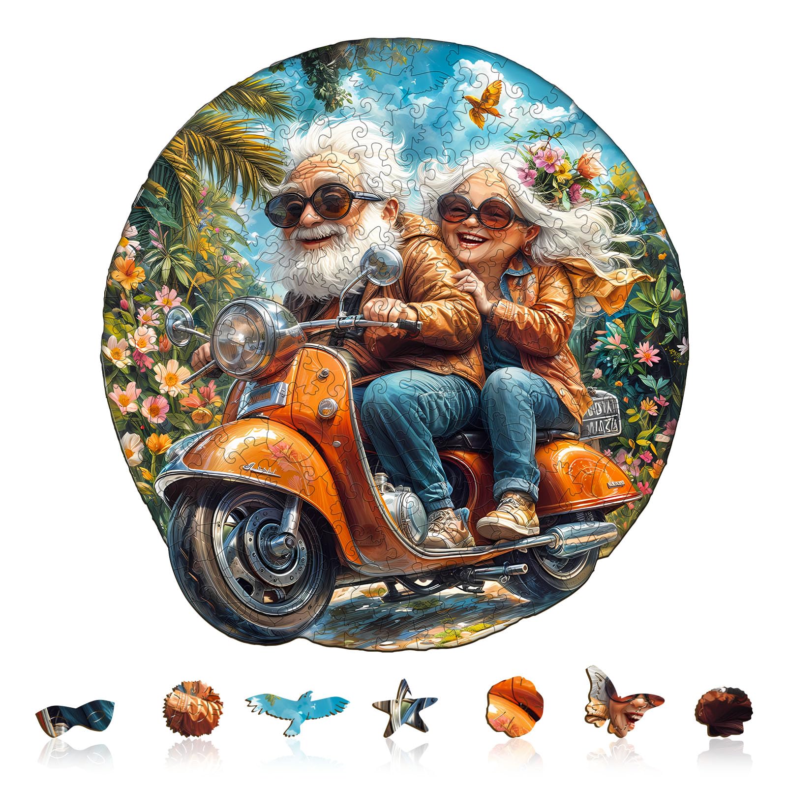 Wooden Puzzles for Adults, Motorcycle Grandma & Grandpa Wooden Jigsaw Puzzle, 195 Piece Unique Shape Wood Puzzles Adult, for Grandparents Home Decor (M-11.4 * 10.9in-Over 16 Years Old) - Image 4