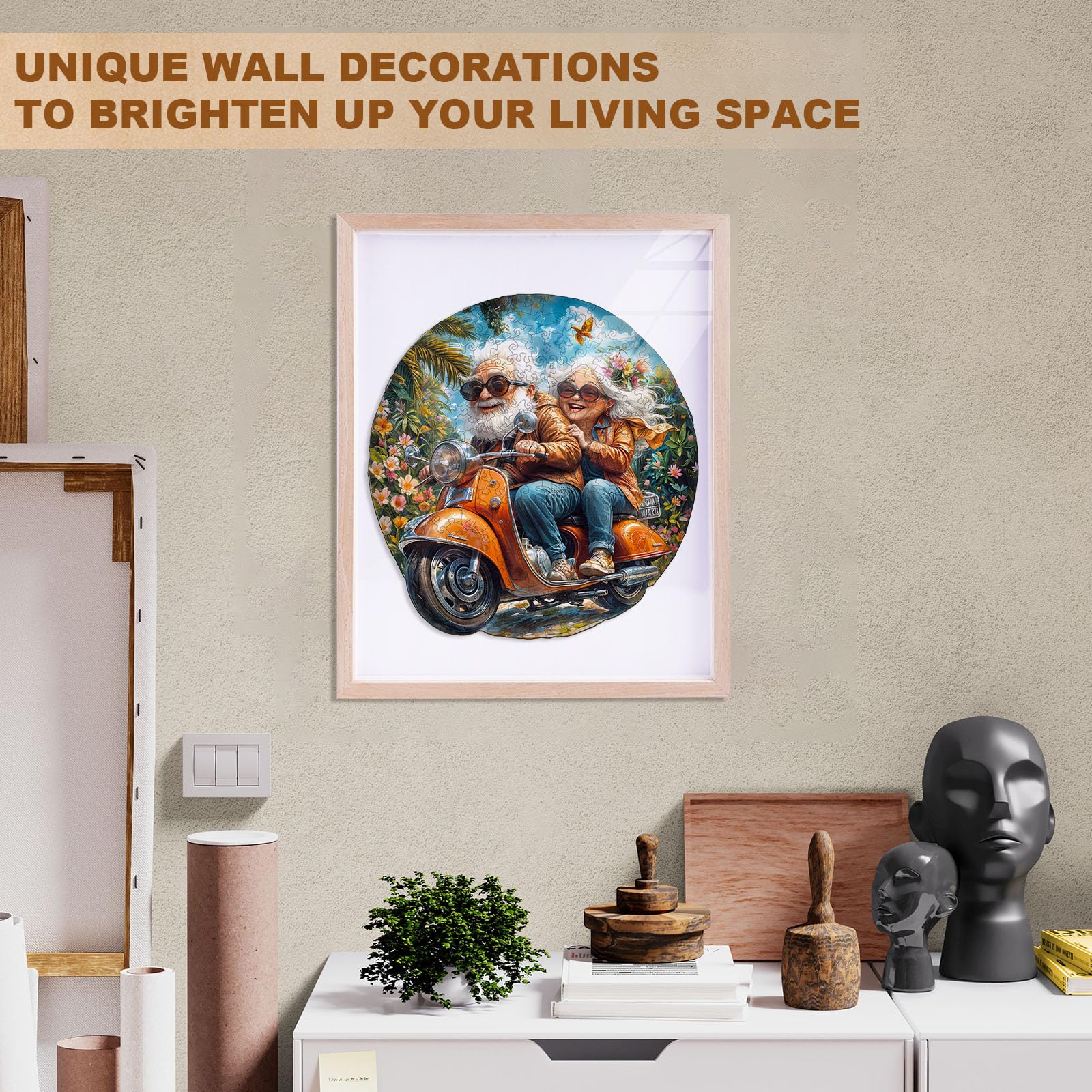 Wooden Puzzles for Adults, Motorcycle Grandma & Grandpa Wooden Jigsaw Puzzle, 195 Piece Unique Shape Wood Puzzles Adult, for Grandparents Home Decor (M-11.4 * 10.9in-Over 16 Years Old) - Image 6