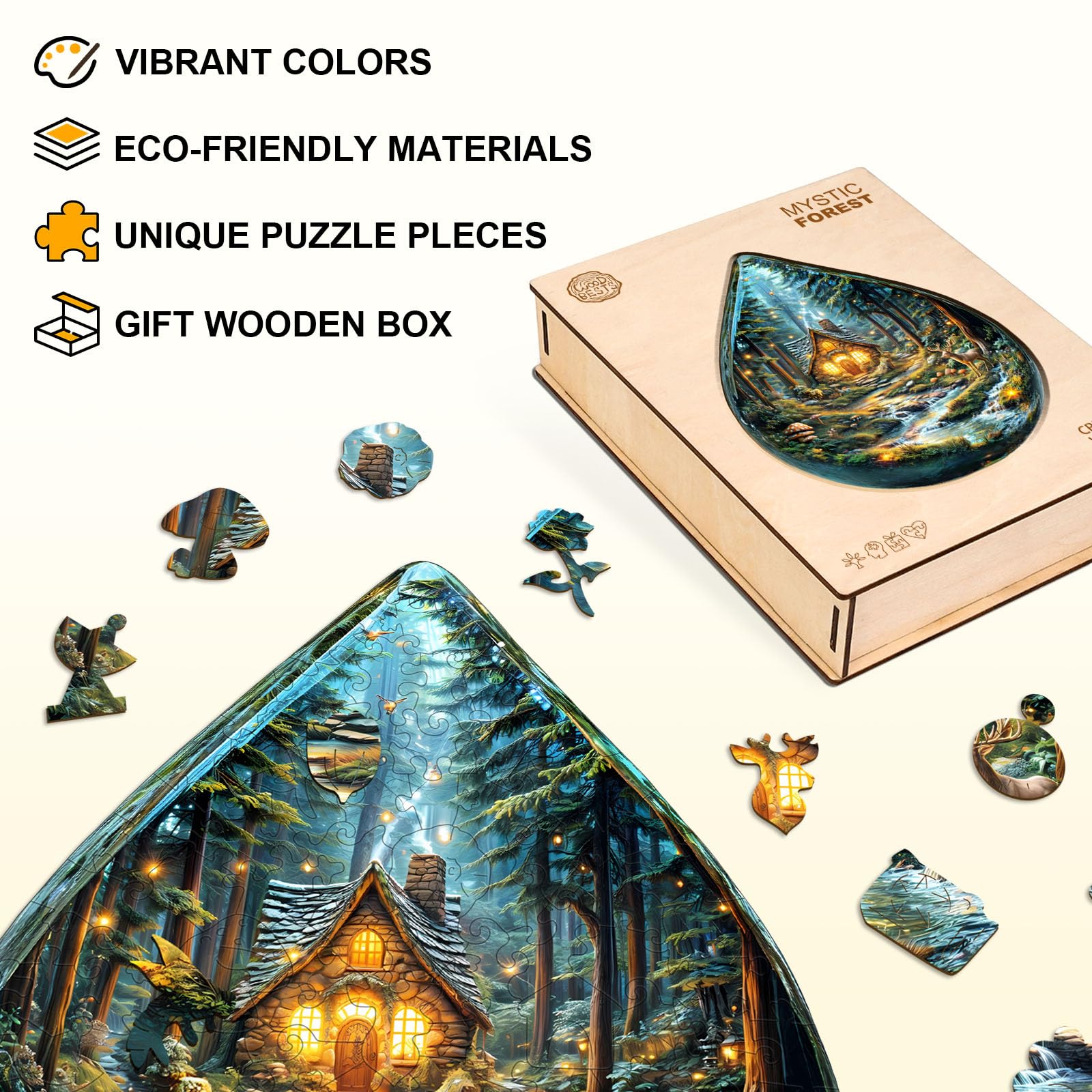 Wooden Puzzles for Adults, Mystic Forest Wooden Jigsaw Puzzle Unique Shape Wood Puzzles Adult 3D Visual Effect, Birthday Gifts for Puzzle Lovers (M-11.4 * 8.8in-135pcs) - Image 3