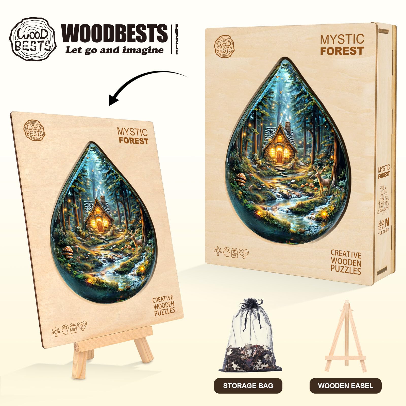Wooden Puzzles for Adults, Mystic Forest Wooden Jigsaw Puzzle Unique Shape Wood Puzzles Adult 3D Visual Effect, Birthday Gifts for Puzzle Lovers (M-11.4 * 8.8in-135pcs) - Image 5